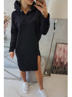 Pašiltinta suknelė su skeltuku ir gobtuvu (Juoda)