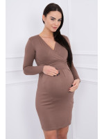 Suknelė ilgomis ranovėmis ir V formos iškirpte nėščiosioms (Kapučino spalvos)