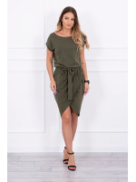 Suknelė su asimetrišku priekiu ir dirželiu (Chaki)