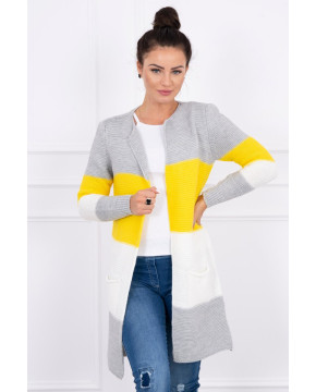Megztas kardiganas su sagutėmis (Pilka su geltona) Megztas kardiganas su sagutėmis (Pilka su geltona)