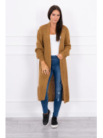 Ilgas, megztas kardiganas (Šviesiai ruda)