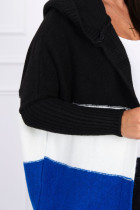 Trijų spalvų megztinis su gobtuvu (Juoda)+(Šilko spalva)+(Mėlyna)