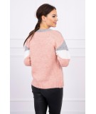Vilnonis megztinis su ornamentu priekyje (Pilka ir šviesiai rožinė)