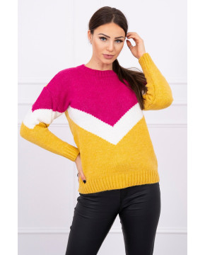 Vilnonis megztinis su ornamentu priekyje (Fuksijos ir garstyčių)