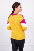 Vilnonis megztinis su ornamentu priekyje (Fuksijos ir garstyčių)