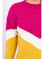 Vilnonis megztinis su ornamentu priekyje (Fuksijos ir garstyčių)