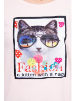 Palaidinė su 3D katino aplikacija (Šviesiai) pinjk