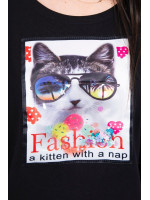 Palaidinė su 3D katino aplikacija (Juoda)