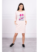 Suknelė su aplikacija 3D kurioje akmenukai (Šviesiai) (Rožinė)