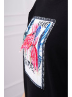 Palaidinė su flamingo aplikacija 3D (Juoda)