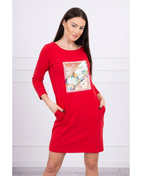 Suknelė su aplikacija 3D Bird (Raudona) Suknelė su aplikacija 3D Bird (Raudona)