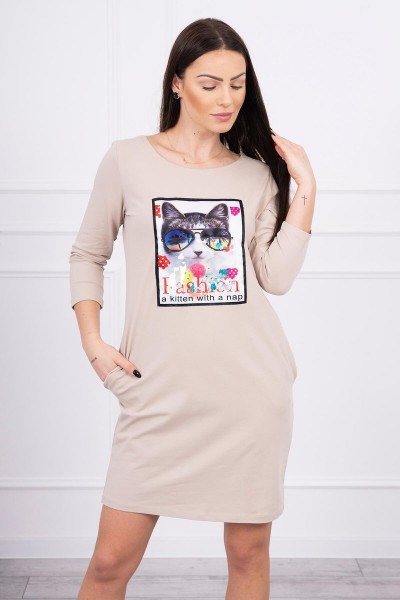 Suknelė su 3D katino aplikacija (Smėlio spalva)