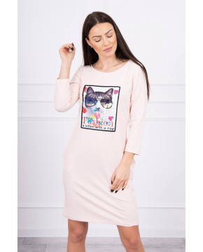 Suknelė su 3D katino aplikacija (Šviesiai) (Rožinė)