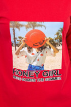Suknelė su užrašu Honey girl (Raudona)