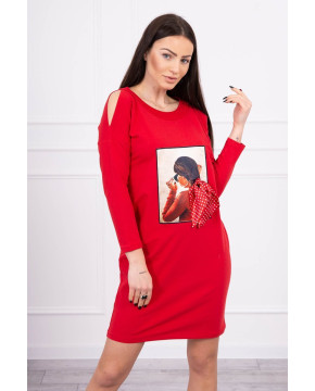 Suknelė su kaspino 3D aplikacija (Raudona) Suknelė su kaspino 3D aplikacija (Raudona)
