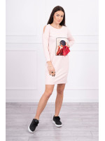 Suknelė su kaspino 3D aplikacija (Šviesiai) (Rožinė)