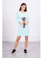 Suknelė su 3D aplikacija ir platėjančia apačia (Mėtos)