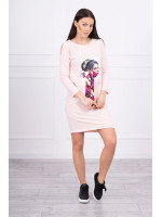 Suknelė su 3D aplikacija ir platėjančia apačia (Šviesiai) (Rožinė)