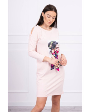 Suknelė su 3D aplikacija ir platėjančia apačia (Šviesiai) (Rožinė)