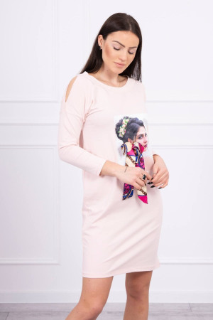 Suknelė su 3D aplikacija ir platėjančia apačia (Šviesiai) (Rožinė)