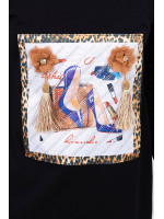 Suknelė su grafika ir nukirptais pečiais (Juoda)