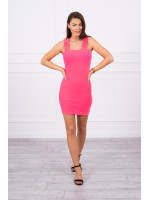 Suknelė su rauktomis petnešėlėmis (Neoninė rožinė)