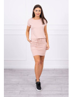 Viskozinė suknelė surišamu juosmeniu ir trumpomis rankovėmis (Šviesiai) (Rožinė)