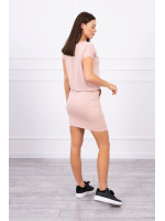 Viskozinė suknelė surišamu juosmeniu ir trumpomis rankovėmis (Šviesiai) (Rožinė)