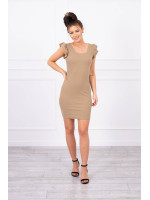 Trumpa suknelė su raukinukais (Šviesiai ruda)