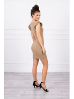 Trumpa suknelė su raukinukais (Šviesiai ruda)