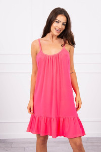 Laisvai krentanti suknelė ant petnešėlių (Rožinės neoninės spalvos)