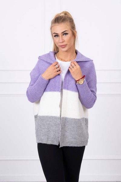 Trijų spalvų megztinis su gobtuvu (Violetinė)+(Šilko spalva)+(Pilka)