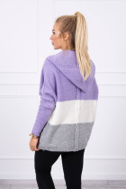 Trijų spalvų megztinis su gobtuvu (Violetinė)+(Šilko spalva)+(Pilka)