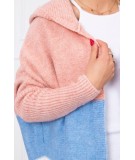 Trijų spalvų megztinis su gobtuvu (Šviesi) (Rožinė)+(Žydra)+(Šilko spalva)