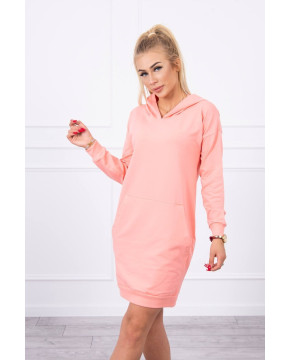 Vienspalvė suknelė džemperis su gobtuvu (Abrikoso) Vienspalvė suknelė džemperis su gobtuvu (Abrikoso)