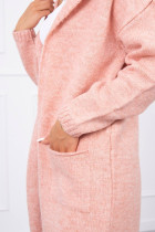 Vienspalvis kardiganas su gobtuvu ir kišenėmis (Šviesiai rožinė)
