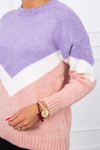 Vilnonis megztinis su ornamentu priekyje (Violetinė ir šviesiai rožinė)