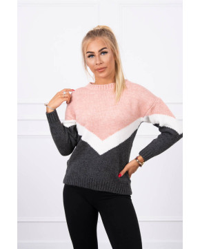 Vilnonis megztinis su ornamentu priekyje (Šviesi rožinė ir grafito)