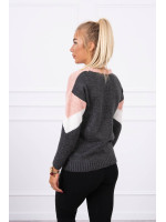 Vilnonis megztinis su ornamentu priekyje (Šviesi rožinė ir grafito)