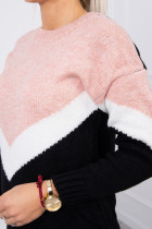 Vilnonis megztinis su ornamentu priekyje (Šviesiai rožinė ir juoda)