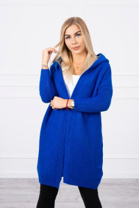 Ilgas megztinis – kardiganas su gobtuvu (Mėlyna)