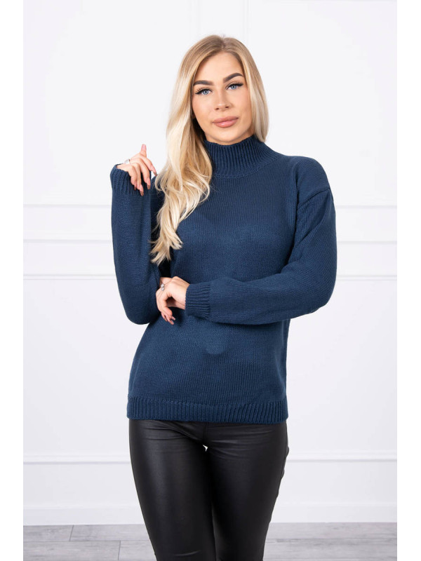 Šiltas vilnonis megztinis aukštu kaklu (Tamsiai mėlyna)