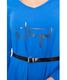 Suknelė su dekoratyvinėmis belt ir an užrašu (Mėlyna)
