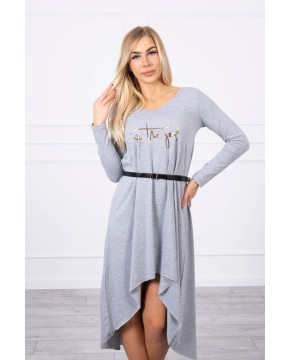 Suknelė su dekoratyvinėmis belt ir an užrašu grey Suknelė su dekoratyvinėmis belt ir an užrašu grey