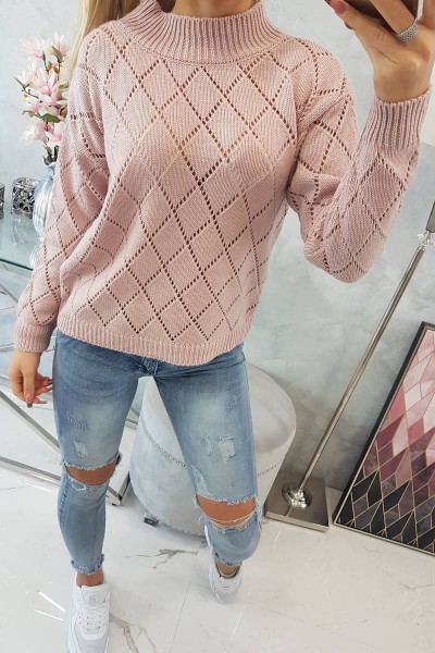 Šiltas raštuotas megztinis su 70% vilnos (Šviesiai rožinė)