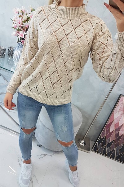 Šiltas raštuotas megztinis su 70% vilnos (Smėlio spalva)