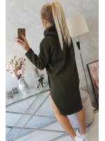 Džemperis - suknelė su gobtuvu ir skeltuku (Khaki)