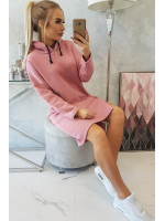 Džemperis - suknelė su gobtuvu ir skeltuku (Tamsi rožinė)