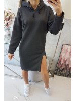 Džemperis - suknelė su gobtuvu ir skeltuku (Grafito) 