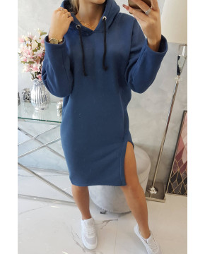 Džemperis - suknelė su gobtuvu ir skeltuku (Mėlyna) Džemperis - suknelė su gobtuvu ir skeltuku (Mėlyna)